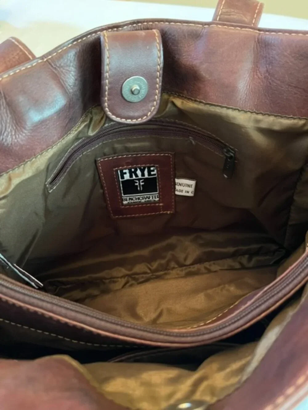 FRYE | Rich Dark Brown Leather Shoulder Bag Tote-EUC - Picture 8 of 16